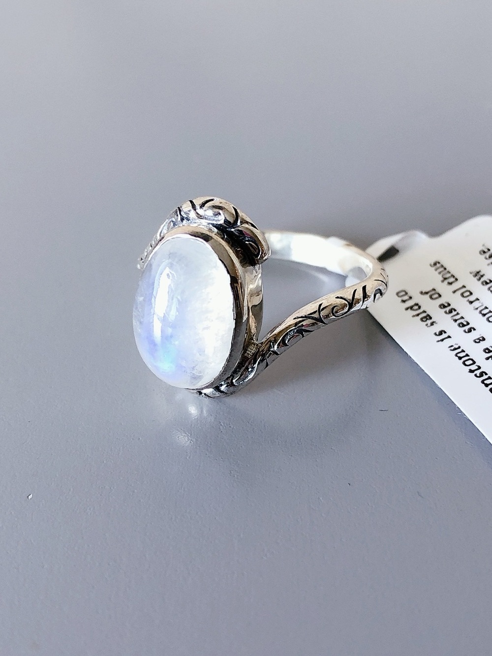 925 Rainbow Moonstone Ring Oval sterling silver Iridescent White Gemstone size 8